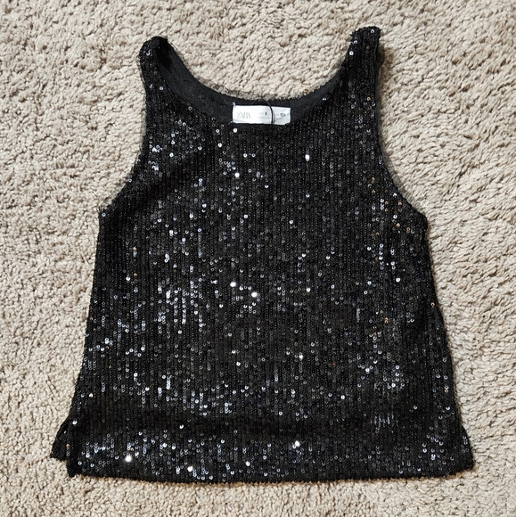 Zara Black Sequin Tank Top - Picture 2 of 11